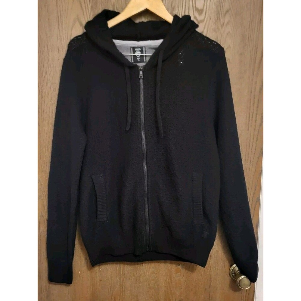 Fried Denim Mens Black Zip Up Knit Sweater Hoodie Size Medium